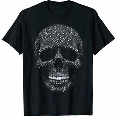 Glitter Rhinestone Skull Sparkle Diamond Single Sided Gothic Black T-Shirt Tee