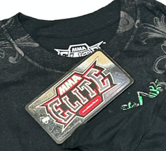 Rare MMA ELITE Black Green Foil Skulls Cross Short Sleeve Y2K T-shirt NWT