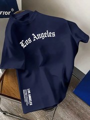 Men’s Summer 100% Cotton Shirts Los Angeles Letter Printed Loose Large T Shirts