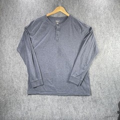 G H Bass & Co Henley Shirt L Mens Long Sleeve Blue Buttons Casual Outdoor