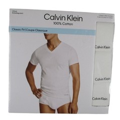3 GENUINE CALVIN KLEIN SIZE 2XL 100% COTTON T-SHIRTS BLACK WHITE GRAY V NECK