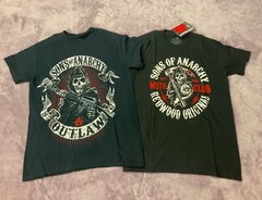2 Sons Of Anarchy Shirts Redwood Original Moto Club OutLaw Black T Shirts Small