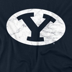 Brigham Young University Adult T-Shirt Distressed Primary Logo, Navy, S-5XL