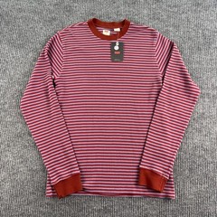 NWT Levi’s Thermal Shirt Men Medium Red Blue Striped Waffle Knit Crew Neck Long
