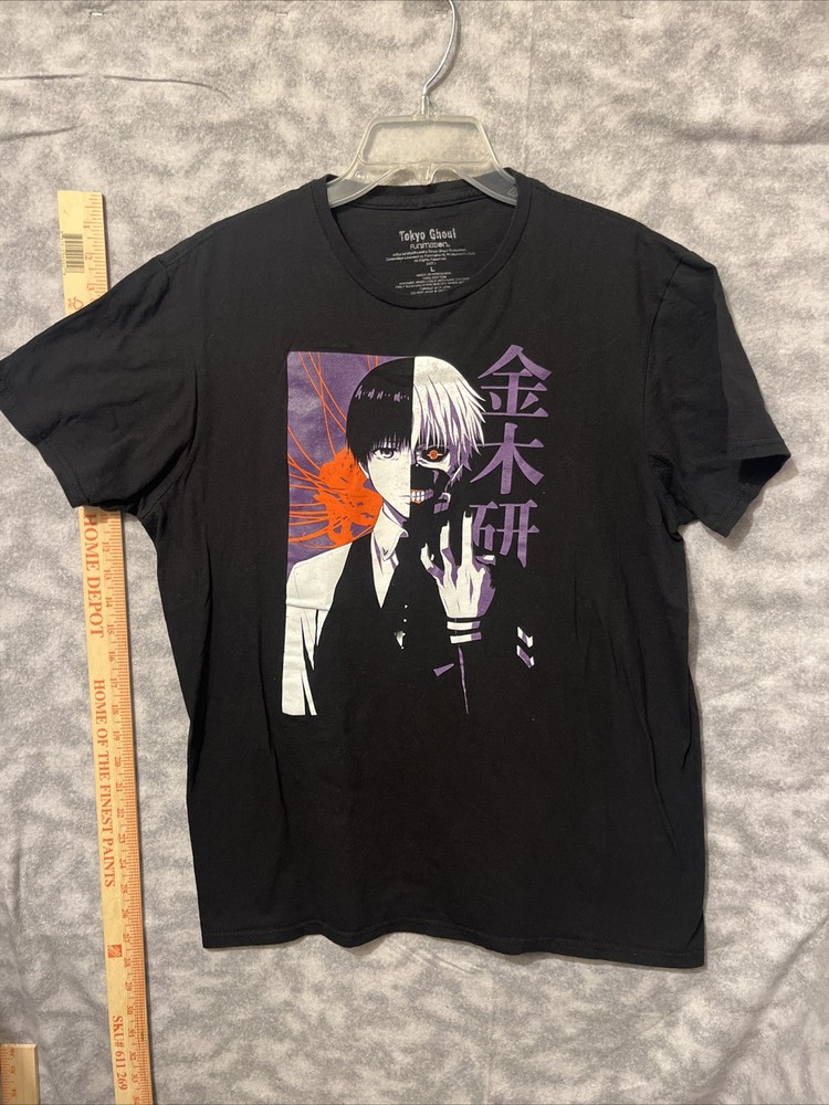 Adult Tokyo Ghoul T-Shirt Ken Kaneki Funimation Anime Black Tee Size L