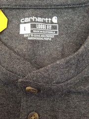 Carhartt Long Sleeve Henley Shirt Size L Grey Cotton Loose Fit TK128 Heavyweight