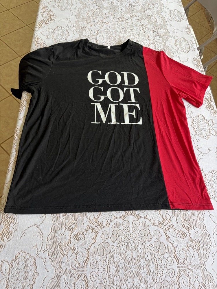 T Shirt GOD GOT ME Black Red Contrast Fashion Christian Men’s Casual Color Block