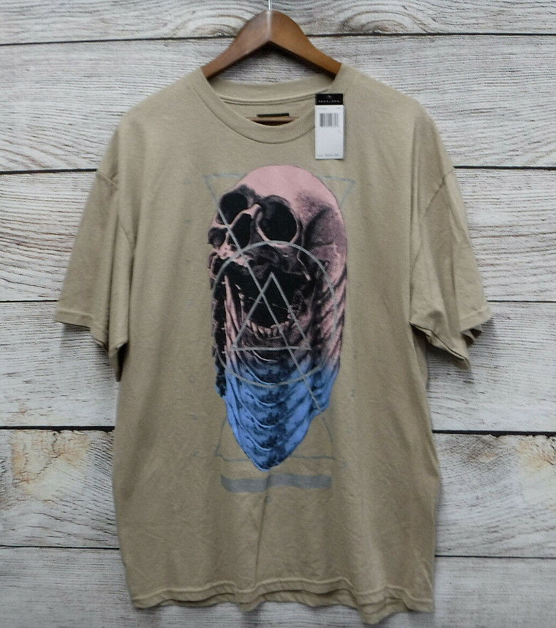 Sean John Shirt Mens XLarge Beige Classic Fit Evolving Skull Crew Neck T New