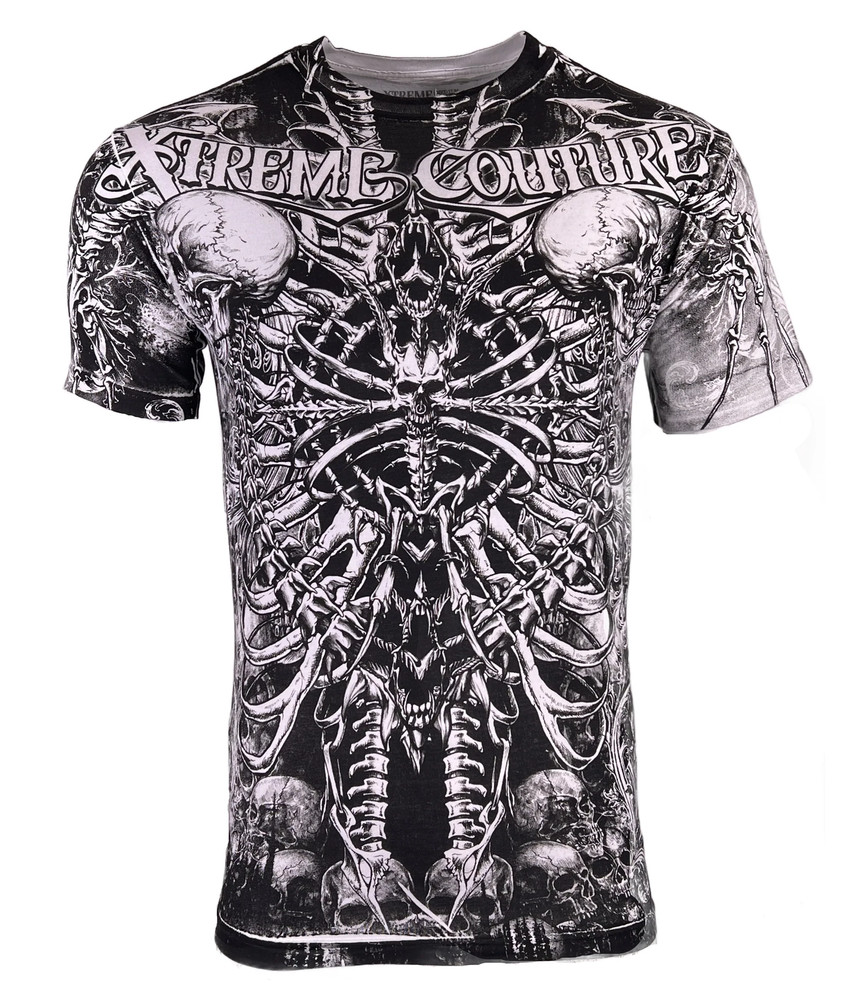 Xtreme Couture By Affliction Men’s T-Shirt CATACOMBS White Skull Biker S-5XL