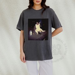 Funny Smoking Cat Graphic Shirt Meme Cat Lover Weird Gift Unisex Tee Retro