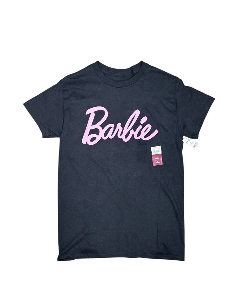 Barbie Men’s Black T-Shirt Size Small 34-36 Pink Logo Graphic Tee Crew Neck