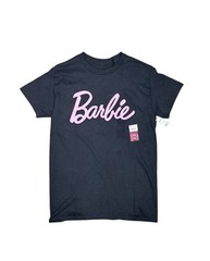Barbie Men’s Black T-Shirt Size Small 34-36 Pink Logo Graphic Tee Crew Neck