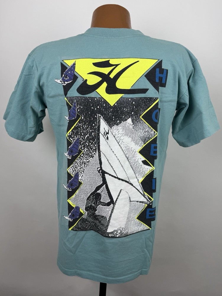 Vintage Hobie Shirt Mens Large Tight Fit 90s Surf T-shirt Windsurfing Vaporwave