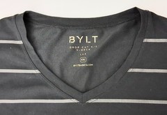 Bylt Basics T-Shirt Mens Size XXL Drop Cut V-Neck Gray Striped Lux Short Sleeve