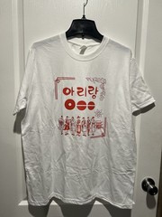 Unisex L White Cotton Crew Neck Short Sleeve Korean Graphic Print T-Shirt bts