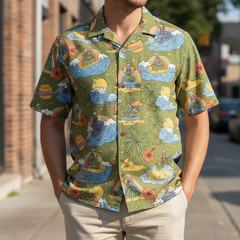 Grateful Dead Far Out Mens Dusty Olive Hawaiian Shirt Aloha Button Down Summer