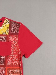 Maxi Milian Men T Shirt L Red Patchwork Front Pocket Short Sleeve Crew Neck