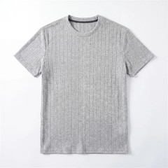 Business Casual Ribbed T Shirt For Men Short Sleeve Soft Fabric Comfortable Fit