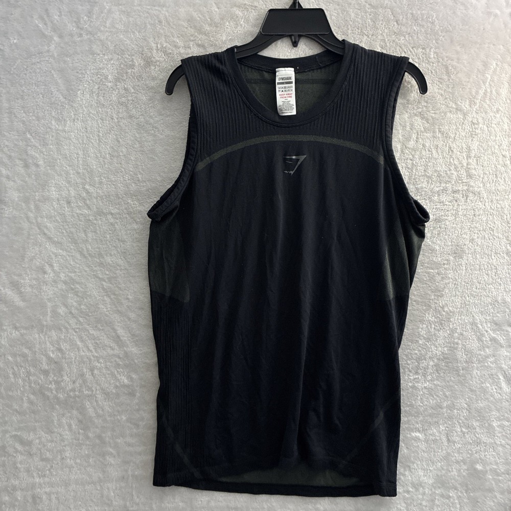 Gymshark Mens Tank Top T Shirt Black Graphic Large Nylon Blend Crew Neck