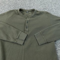 Uniqlo Shirt Mens L Green Waffle Knit Thermal Henley Long Sleeve Outdoor Casual