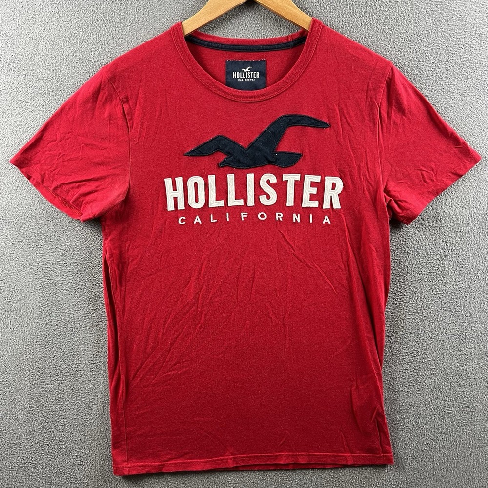Hollister Shirt Mens Medium Red Beach Surf Outdoor Y2K Preppy Embroidered Logo