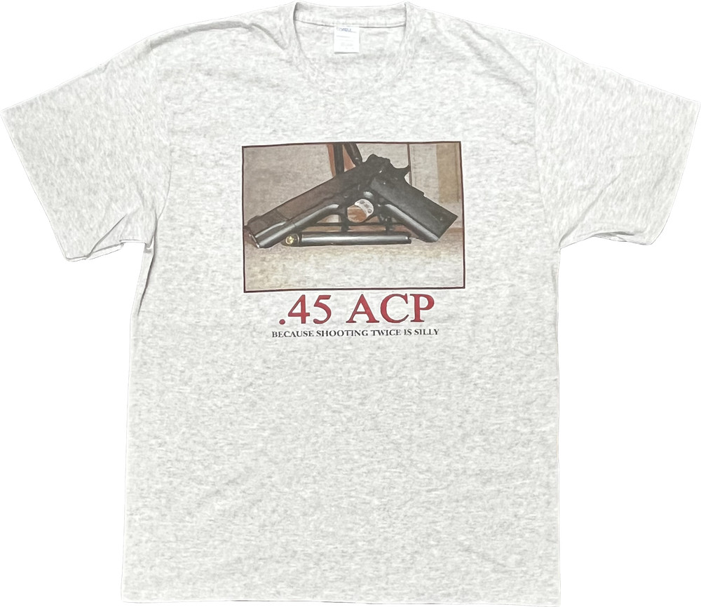 45 ACP, Because Shooting Twise Is Silly – Men’s Ash Grey Shirt