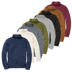 Mens Long Sleeve T shirt Turtle Neck Plain Casual Rib Funnel Winter Top M to 3XL