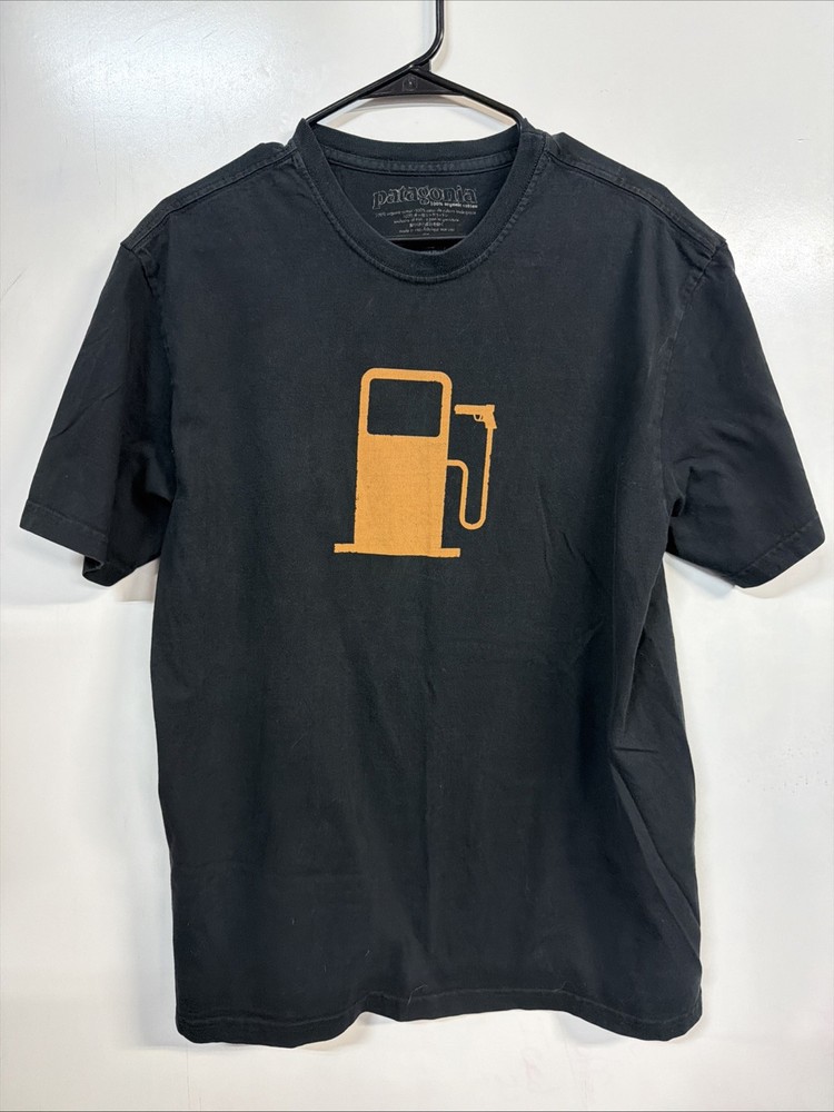 Patagonia Shirt Mens Large Black Gas Pump Climate Counts Organic Outdoors Tee