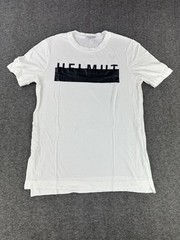 Helmut Lang Mens T Shirt Large White Censor Logo Made in USA Crewneck Stretch