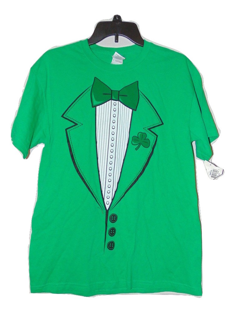 St Patrick’s Day Tuxedo T-Shirt Mens Medium Green Shamrock Graphic Tee