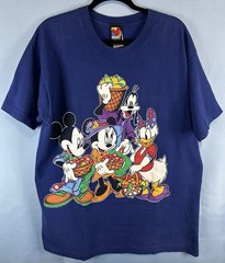 Vintage Disney Mickey Minnie Goofy Daisy Friends Fall Harvest Shirt Mens L Blue