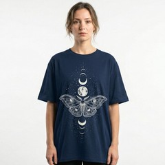Moth Moon Phases Starfield T-Shirt Celestial Lunar Witchy Mystic Night Sky Tee