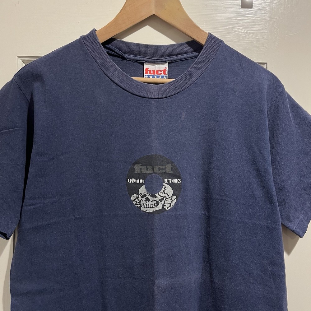 Vintage 90s FUCT 60mm Blitzkriegs Tshirt Medium Navy Blue Faded Skate Streetwear
