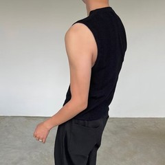 Men’s Ribbed Vest Sleeveless For Henry Collar Slim Fit Streetwear Sports Top