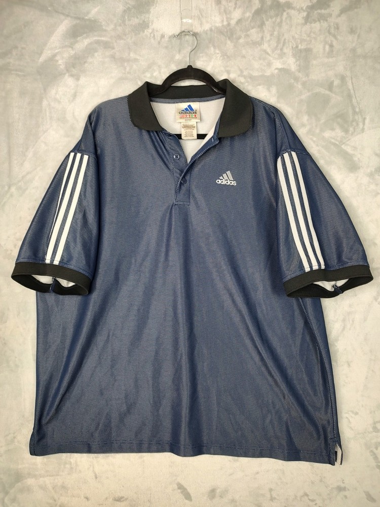 Vintage Adidas Mens T-Shirt Quarter Button Up w/ Logo & Collar Size XXL Black