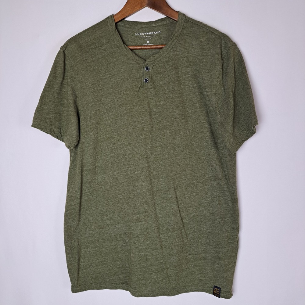 Lucky Brand Henley T-Shirt Mens Medium Green Short Sleeve