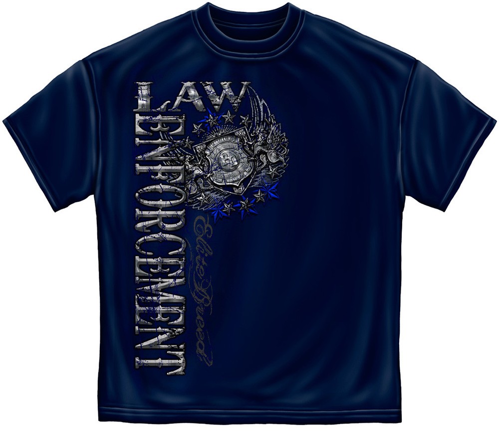 Law Enforcement Elite Breed Silver Foil Police Deprtment Navy Blue T Shirt