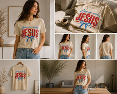 America Needs Jesus Shirt Patriotic Christian Faith Bow Tee Cream Women