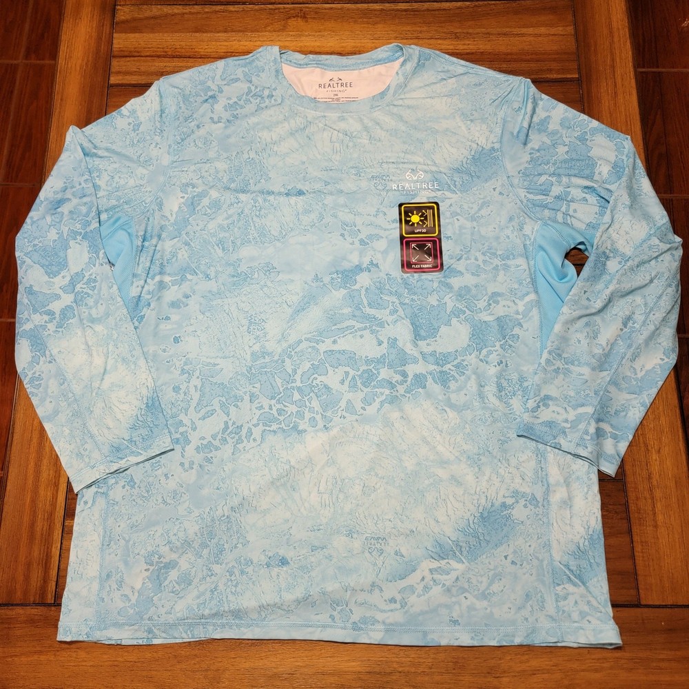 Realtree Fishing LS UPF30 Flex Fabric Lt. Blue Shirt – Size 2XL (50-52) NWT