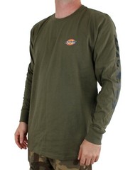 Dickies Men’s T-Shirt Long Sleeve Logo Print Heavyweight Crew Neck 100% Cotton