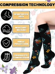 6 Pairs Christmas Compression Socks Women Men Knee High Compression Socks Sup…