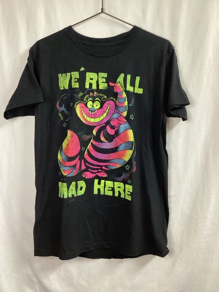 Disney Alice In Wonderland Cheshire Cat We’re All Mad Here Neon Graphic T-Shirt