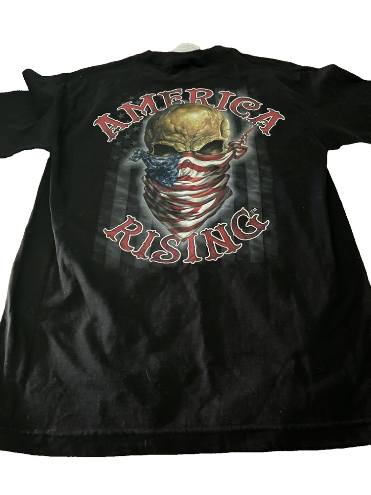 America Rising USA Flag Skull Patriotic Tattoo Motorcycle Biker T Shirt SIZE M