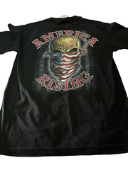 America Rising USA Flag Skull Patriotic Tattoo Motorcycle Biker T Shirt SIZE M