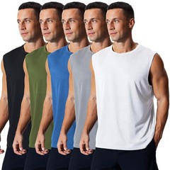 Men’s 5 Pack Athletic Tank Tops Quick Dry Workout Shirts Breathable Gym Sleev…