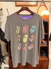 Rolling Stones T-Shirt Men’s XL Gray Graphic Tee Multi-Logo Tongue Distressed