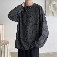 Men’s Distressed Hole Long Sleeve T-Shirt Hip Hop Oversized Harajuku Streetwear
