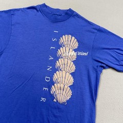 Vintage Hanes Shirt Mens Medium Blue Islander Sanibel Island Shell Graphic 1986