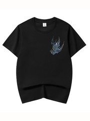 Niepce Men’s White Tiger with Blue Flames Embroidery Japanese Streetwear Tee