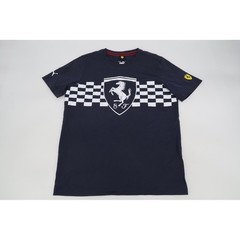 Puma Ferrari T-Shirt Mens Medium Navy Checkered Flag Graphic Sample RARE